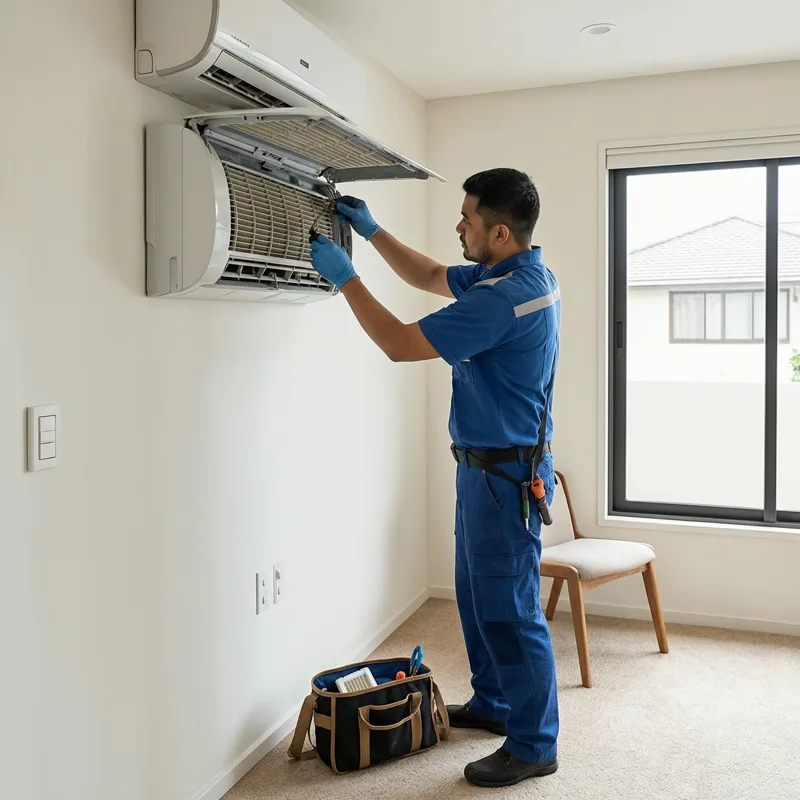 AC technician servicing an air conditioning unit in Dubai